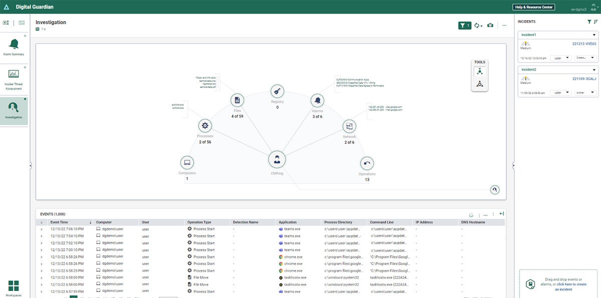 Fortra Digital Guardian Endpoint DLP interface.