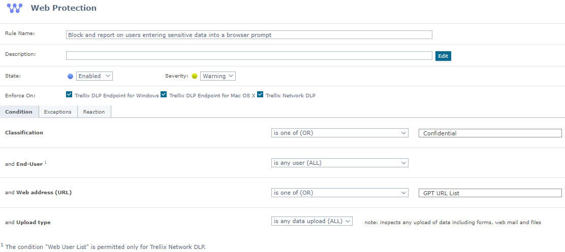 Trellix DLP interface.