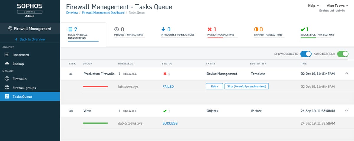 Sophos XG Firewall dashboard.