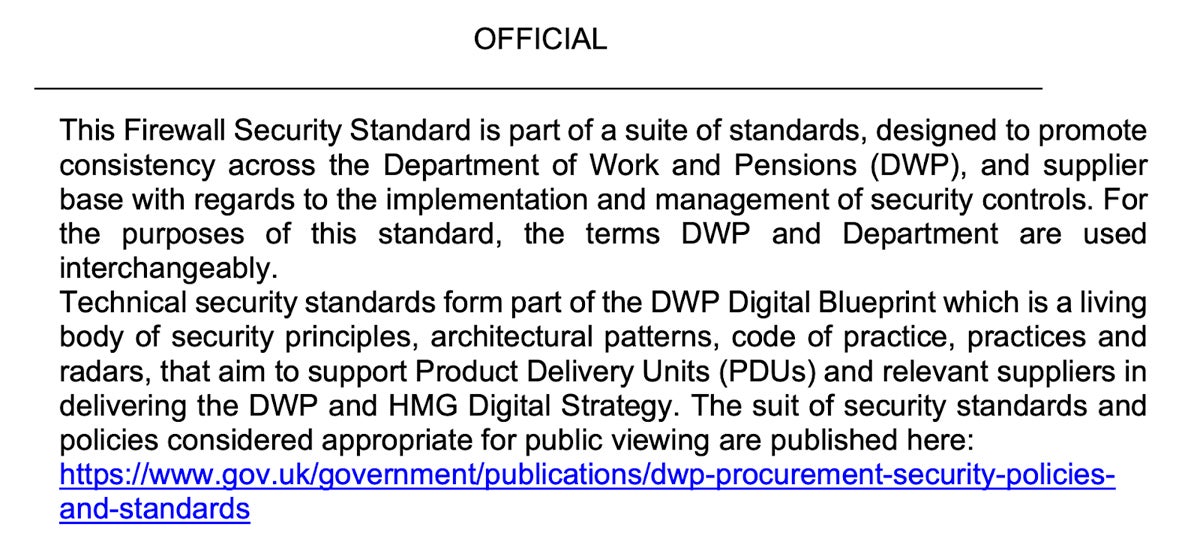 Department of Work and Pensions firewall policy.