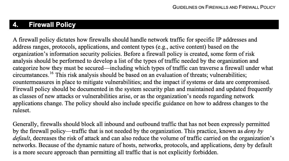 National Institute of Standards and Technology firewall policy.