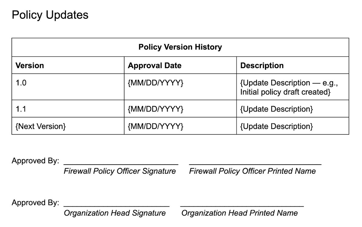 Policy Updates section of the firewall policy.