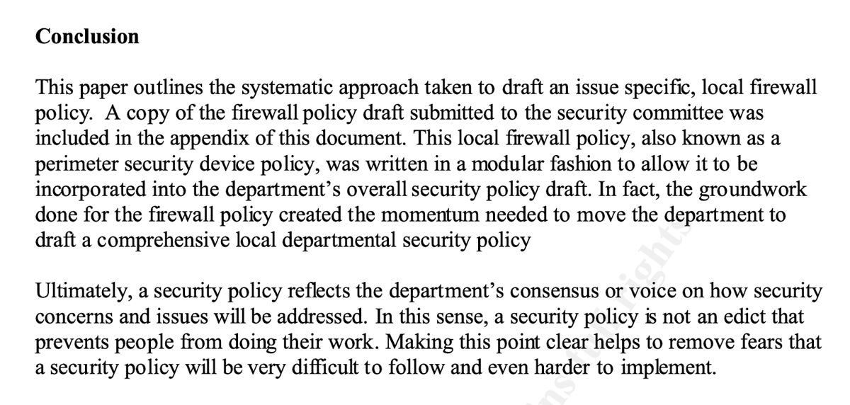 SANS Institute firewall policy.