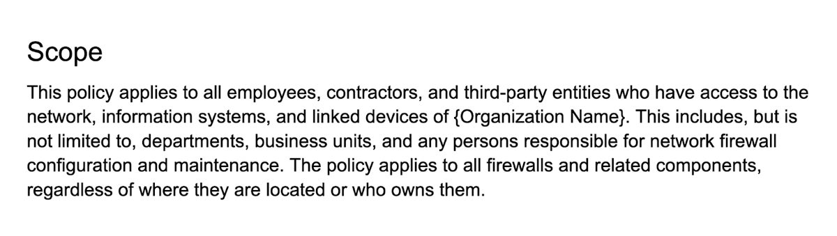 Scope section of the firewall policy.