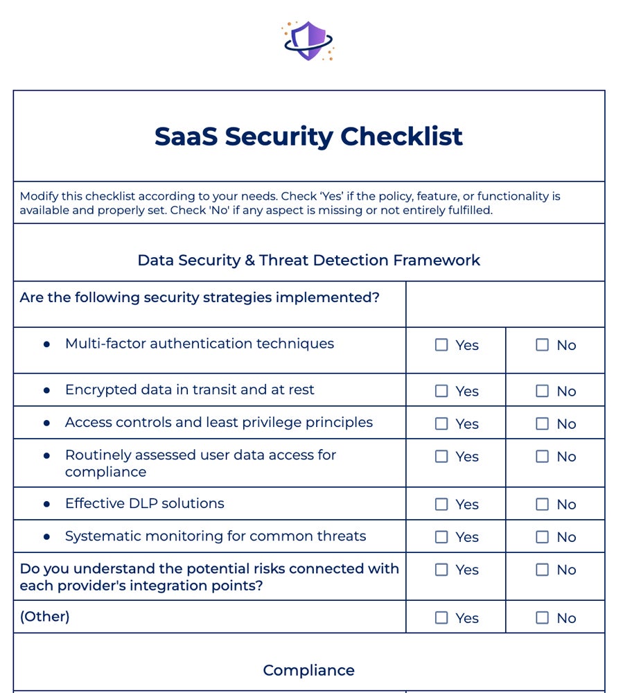 Saas Security Checklist preview image.