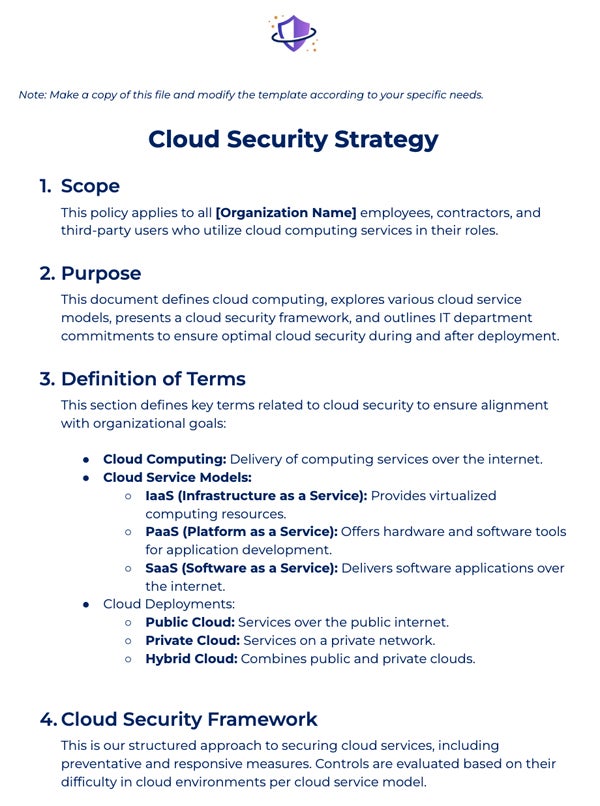 Cloud Security Strategy Template preview.