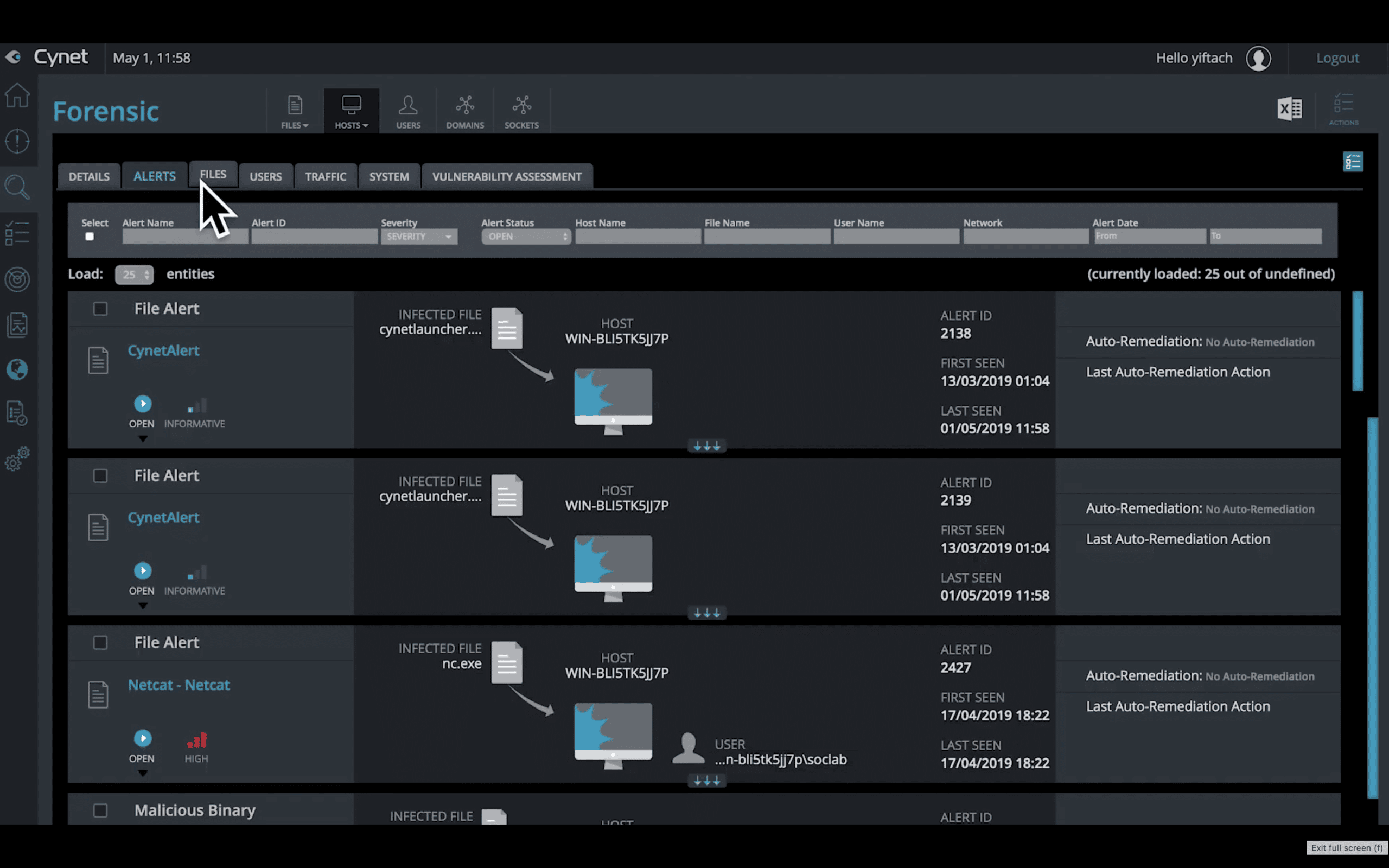 A screenshot of the Cynet 360 software.