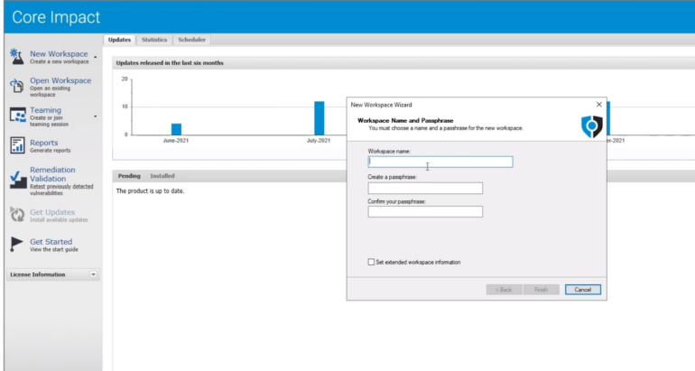 Fortra Core Impact workspace dashboard.