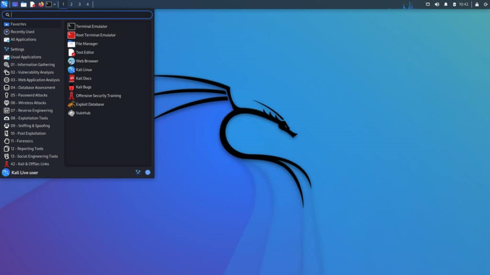 Screencapture of Kali Linux interface.