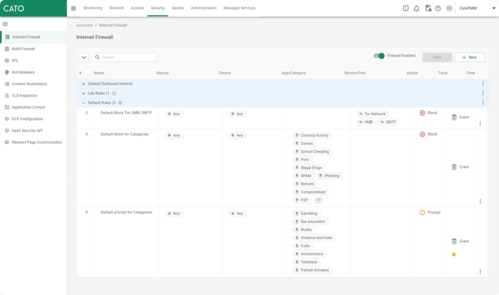 Cato Networks SASE Cloud dashboard.