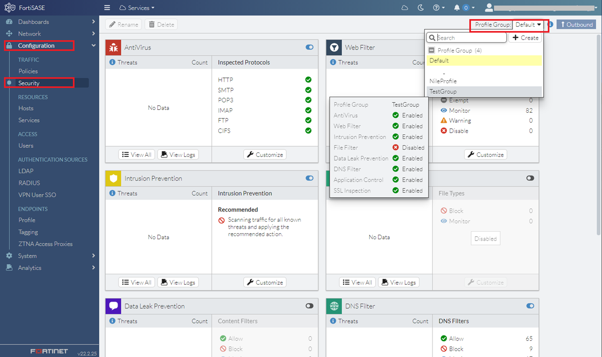 Fortinet FortiSASE dashboard.