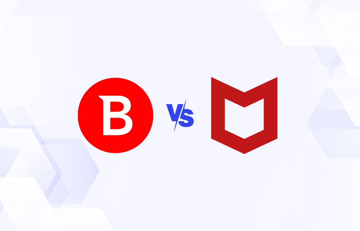 Versus graphic featuring the icons of Bitdefender and McAfee.