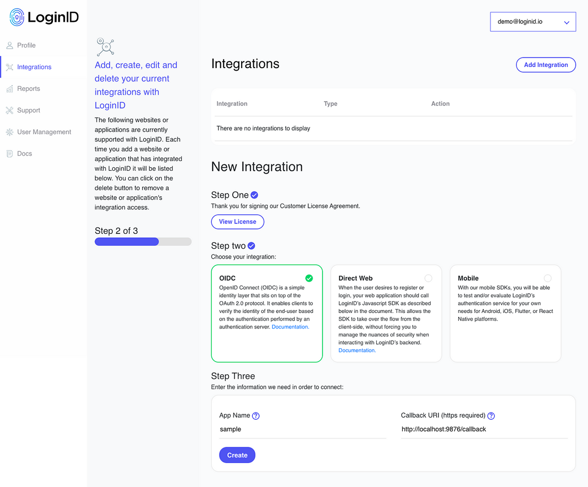 LoginID integrations interface