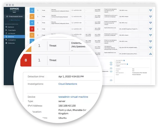 Sophos Cloud Workload Protection interface