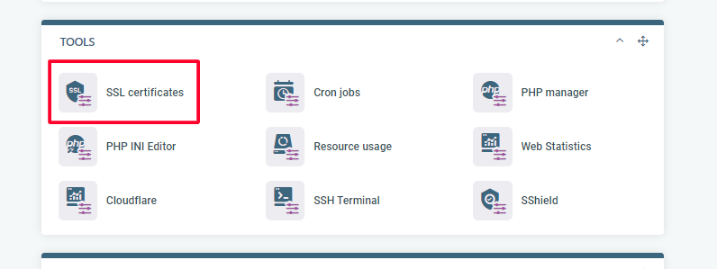 SPanel SSL certificates icon.