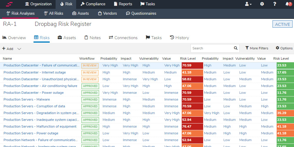 StandardFusion risk management interface